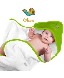 Baby Hooded Bath Towel With Cute Snail Cartoon Design Embroidered In Contrast Color 100% Cotton